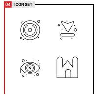 Group of 4 Filledline Flat Colors Signs and Symbols for cd eye video up view Editable Vector Design Elements