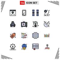 16 User Interface Flat Color Filled Line Pack of modern Signs and Symbols of cinema gear huawei brain ux Editable Creative Vector Design Elements