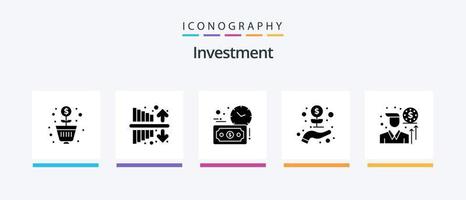 Investment Glyph 5 Icon Pack Including investor. businessman. budget estimate. growth. investment. Creative Icons Design vector