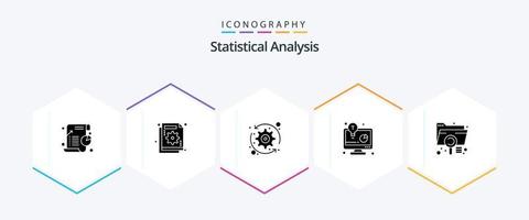 paquete de iconos de 25 glifos de análisis estadístico que incluye solución empresarial. Idea de negocio. falla. desarrollo de negocios. sistema vector