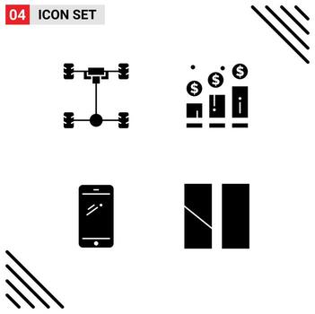4 conjunto de glifos sólidos universales para aplicaciones web y móviles inversión en mecánica de teléfonos automáticos elementos de diseño de vectores editables móviles
