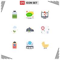 User Interface Pack of 9 Basic Flat Colors of hill spring heart nature cloud rain Editable Vector Design Elements