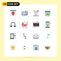 Mobile Interface Flat Color Set of 16 Pictograms of scales balance read investment business development Editable Pack of Creative Vector Design Elements