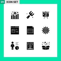 9 User Interface Solid Glyph Pack of modern Signs and Symbols of development css chart coding graph Editable Vector Design Elements