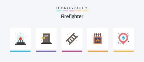 paquete de iconos flat 5 de bombero que incluye caja. fuego. salida. cámping. servicio. diseño de iconos creativos vector