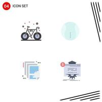 Set of 4 Vector Flat Icons on Grid for bicycle document gym sport file Editable Vector Design Elements