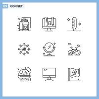 Outline Pack of 9 Universal Symbols of cleaning ad cold advertising submission advertising Editable Vector Design Elements