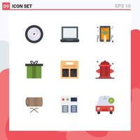 Set of 9 Modern UI Icons Symbols Signs for firefighter bag hand touch gift box Editable Vector Design Elements
