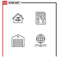4 Universal Line Signs Symbols of home wireframe repair graph delivery Editable Vector Design Elements