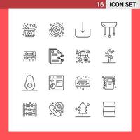 Pictogram Set of 16 Simple Outlines of scale construction ui level interior Editable Vector Design Elements