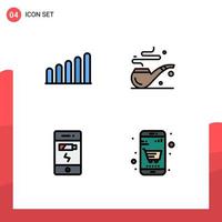 4 Thematic Vector Filledline Flat Colors and Editable Symbols of connection basket smoke charge cart Editable Vector Design Elements