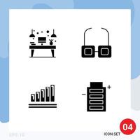 Pack of 4 Modern Solid Glyphs Signs and Symbols for Web Print Media such as desk chart device read business Editable Vector Design Elements