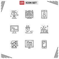 Set of 9 Modern UI Icons Symbols Signs for electrical text website design monitore user Editable Vector Design Elements