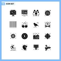 Mobile Interface Solid Glyph Set of 16 Pictograms of barcode no group fire person Editable Vector Design Elements