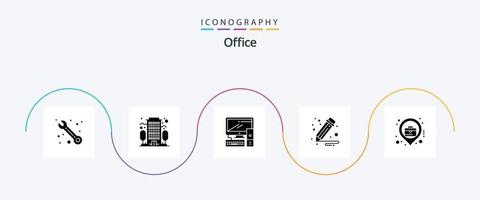 paquete de iconos de glifo de oficina 5 que incluye . mapa. oficina. ubicación. lápiz vector