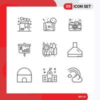 Modern Set of 9 Outlines and symbols such as bp gauge screen beach projector capture Editable Vector Design Elements