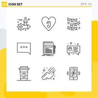 Editable Vector Line Pack of 9 Simple Outlines of file business celebrate comment bubble Editable Vector Design Elements