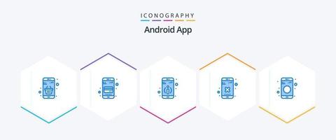 Android App 25 Blue icon pack including data. app. phone. delete. close vector