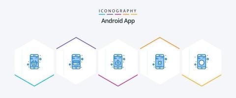 Android App 25 Blue icon pack including data. app. phone. delete. close vector