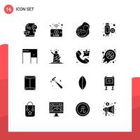 16 Universal Solid Glyphs Set for Web and Mobile Applications furniture hdmi baby extension fetus Editable Vector Design Elements