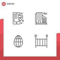 Group of 4 Filledline Flat Colors Signs and Symbols for phone easter shield skyscraper baby Editable Vector Design Elements