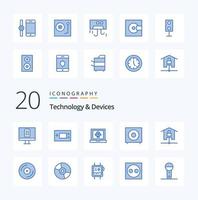 20 dispositivos paquete de iconos de color azul como dispositivos productos aplicación electrónica bajo vector