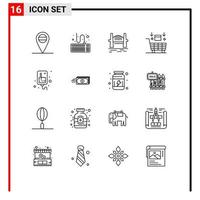 User Interface Pack of 16 Basic Outlines of iv drip harbour valentine robot Editable Vector Design Elements