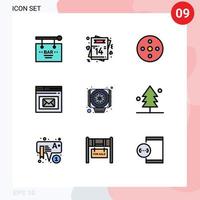 9 Universal Filledline Flat Color Signs Symbols of page inbox postcard browser reel Editable Vector Design Elements