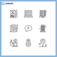 Universal Icon Symbols Group of 9 Modern Outlines of sun planet online astronomy storage Editable Vector Design Elements