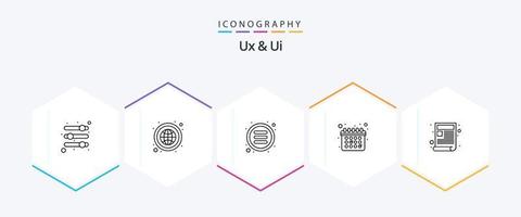 paquete de iconos de 25 líneas ux y ui que incluye web. contenido. lista. cronograma. cita vector