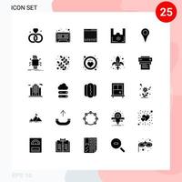 Mobile Interface Solid Glyph Set of 25 Pictograms of supermarket plastic console ecology mixer Editable Vector Design Elements