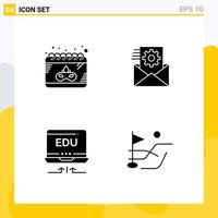 Set of 4 Modern UI Icons Symbols Signs for calendar hardware gras data management education Editable Vector Design Elements