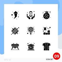 Universal Icon Symbols Group of 9 Modern Solid Glyphs of focus seo food search hacker Editable Vector Design Elements