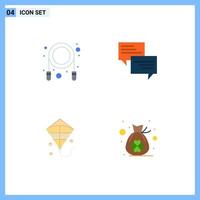 Modern Set of 4 Flat Icons Pictograph of jump flying sms bubble bag Editable Vector Design Elements