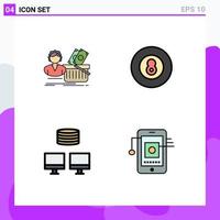 Pack of 4 creative Filledline Flat Colors of salary backup shopping baseball sync Editable Vector Design Elements