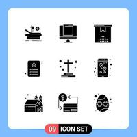 Modern Set of 9 Solid Glyphs Pictograph of identity id card popup id present Editable Vector Design Elements