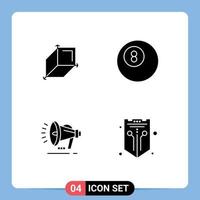 Modern Set of 4 Solid Glyphs Pictograph of box internet ball loud speaker protection Editable Vector Design Elements