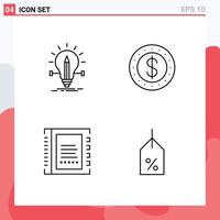 Pictogram Set of 4 Simple Filledline Flat Colors of bulb book light coin contacts Editable Vector Design Elements