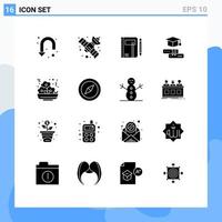 16 Universal Solid Glyphs Set for Web and Mobile Applications graduation cap business books pen Editable Vector Design Elements