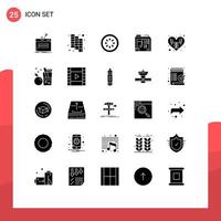 Pictogram Set of 25 Simple Solid Glyphs of heart computer cucumber case atx Editable Vector Design Elements