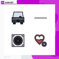 Modern Set of 4 Filledline Flat Colors and symbols such as filled web transportation subtract love Editable Vector Design Elements