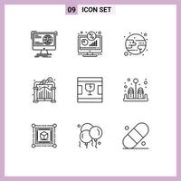 Pack of 9 Modern Outlines Signs and Symbols for Web Print Media such as delivery garden percentage park moon Editable Vector Design Elements