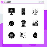 Set of 9 Modern UI Icons Symbols Signs for well farm balance agriculture moon Editable Vector Design Elements