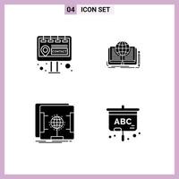 4 User Interface Solid Glyph Pack of modern Signs and Symbols of billboard holographic writing story scanner Editable Vector Design Elements