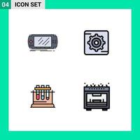 Pack of 4 creative Filledline Flat Colors of console test gaming setting science Editable Vector Design Elements