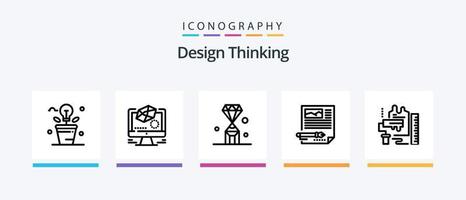 Design Thinking Line 5 Icon Pack Including article. designer. mind. computer. designer. Creative Icons Design vector