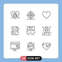 9 User Interface Outline Pack of modern Signs and Symbols of air arts shape art wedding Editable Vector Design Elements