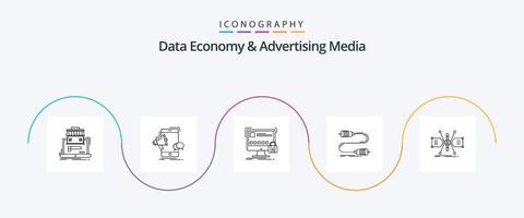 economía de datos y paquete de iconos de la línea 5 de medios publicitarios, incluida la comunicación. megáfono. seguro. cerrar vector