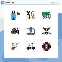 paquete de iconos de vector de stock de 9 signos y símbolos de línea para elementos de diseño de vector editables de negocio de gestión de dinero de equipo de computadora