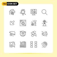 Outline Pack of 16 Universal Symbols of left arrow editing ui research Editable Vector Design Elements